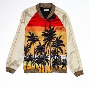 Saint Laurent Palm Tree Satin Bomber Jacket